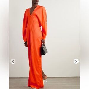 Ferragamo Long Sleeve V Neck Satin Gown